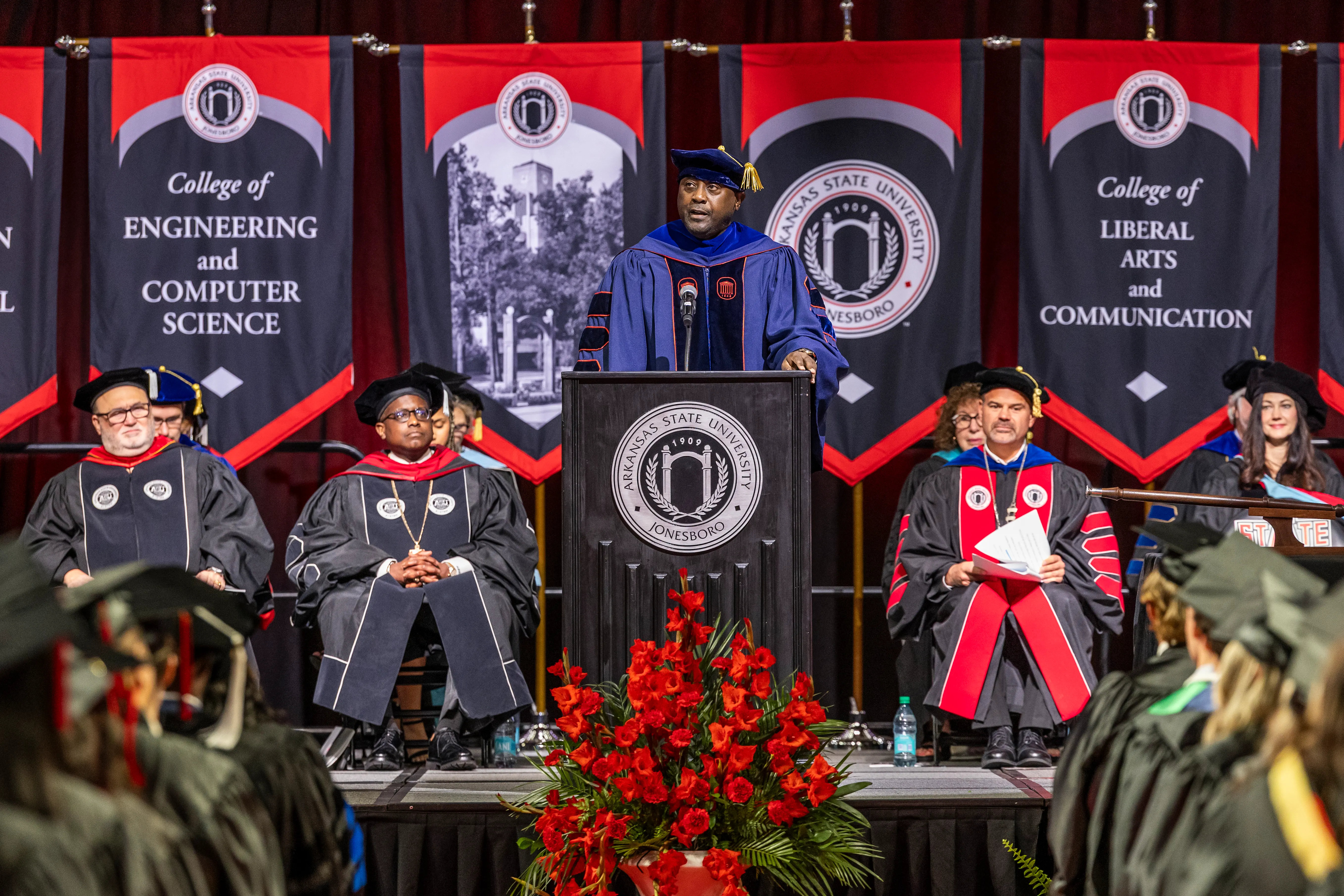 Dr. Calvin White addresses the crowd during a recent commencement ceremony
