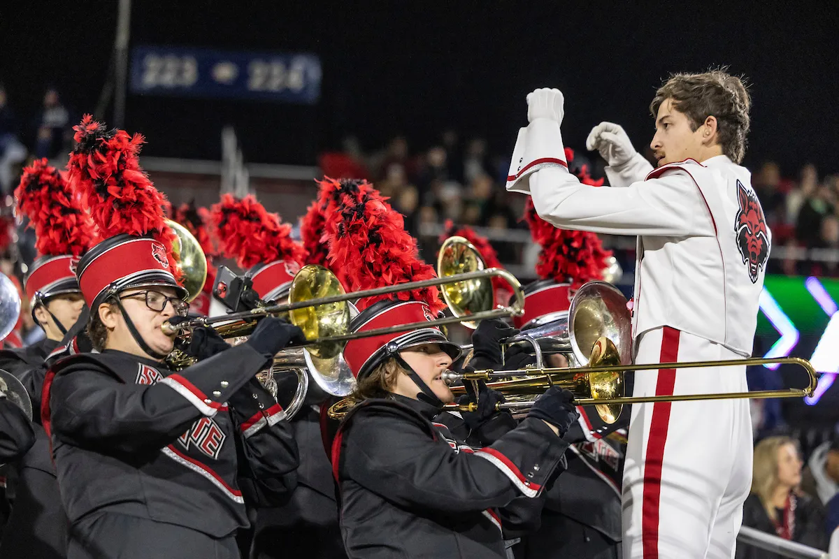 The drum major leads the band