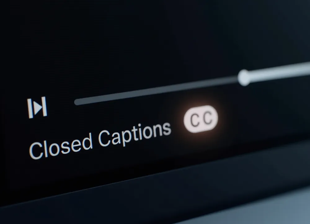 closed captioning text on a video player.