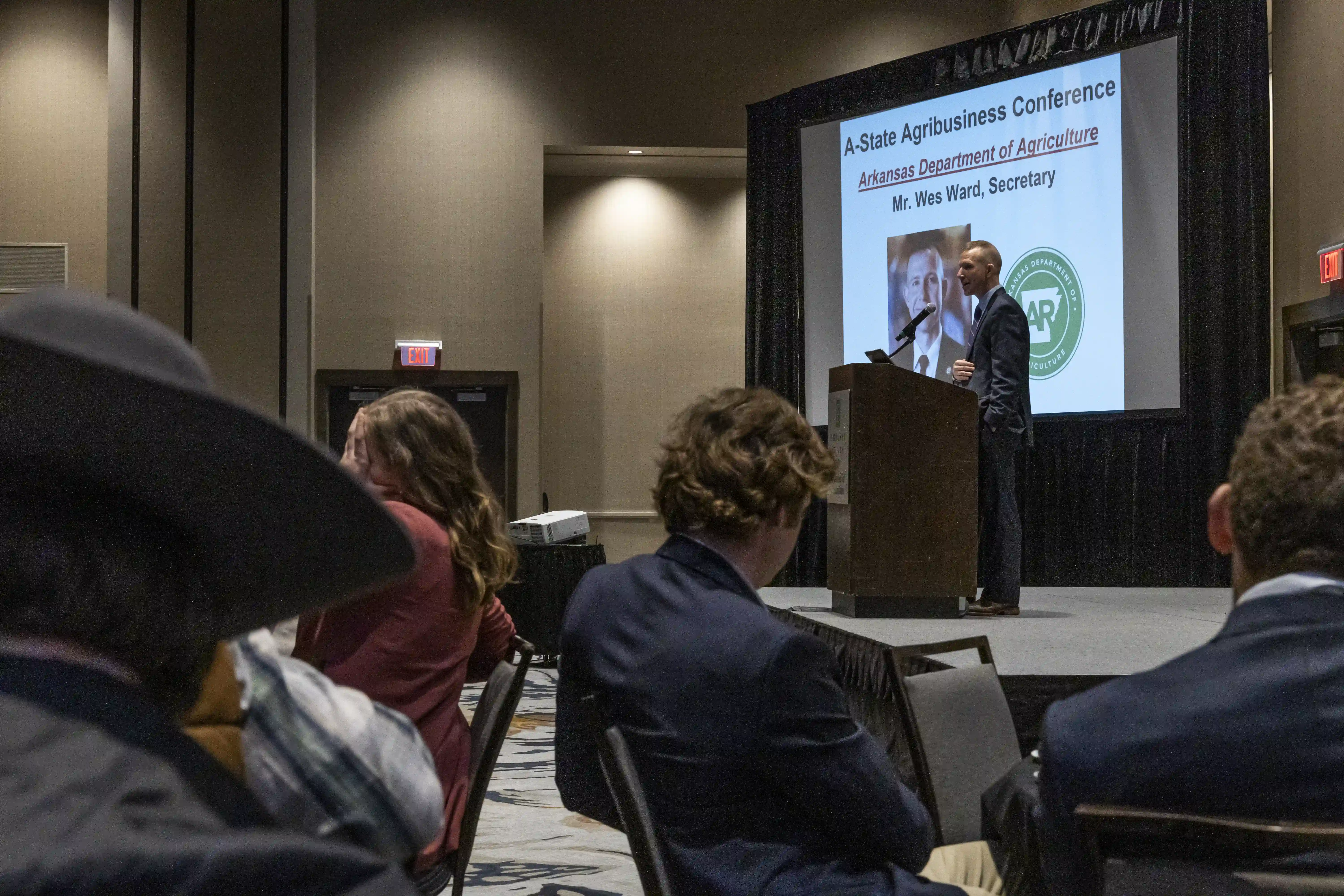 Wes Ward presenting at an A-State agribusiness conference.