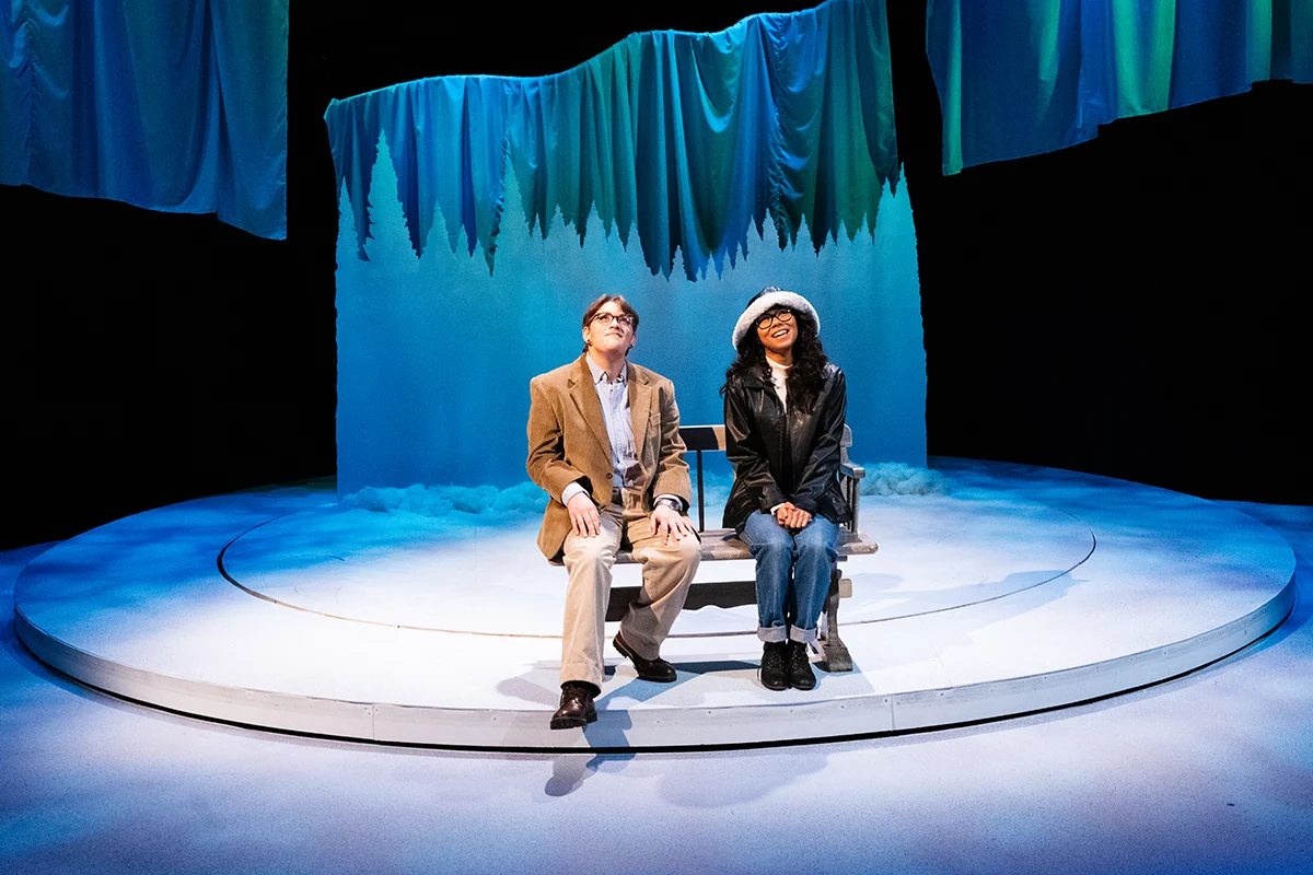 Two actors on the set of "Almost, Maine"