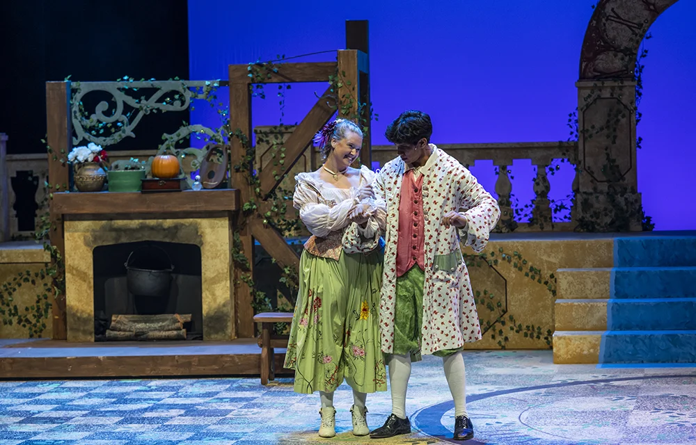 Two actors on stage together for the "Cinderella" play.