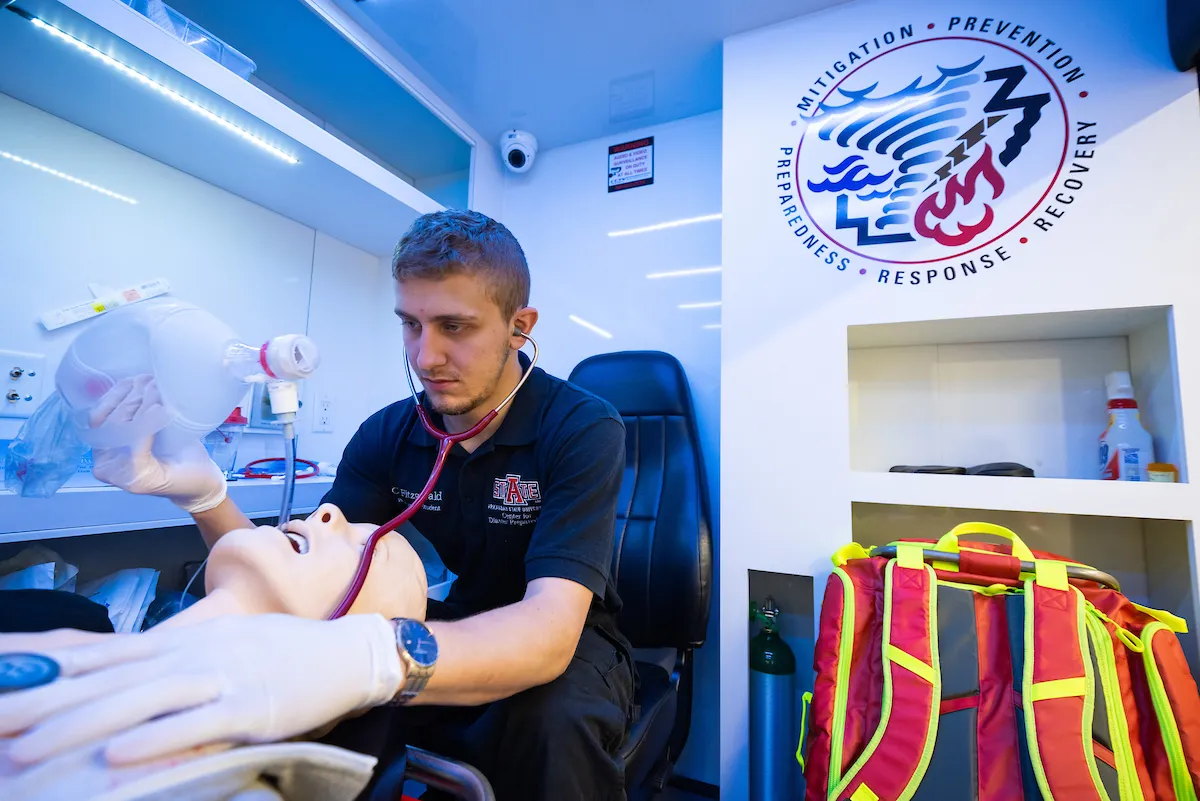 Disaster preparedness students train in our ambulance simulator