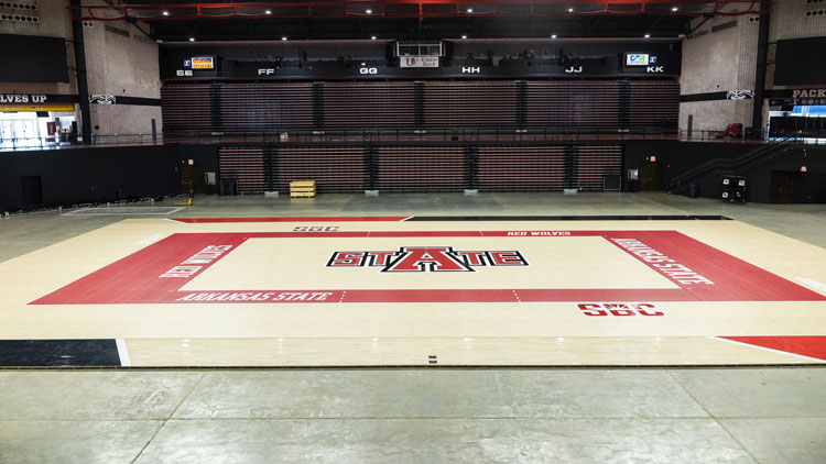 New volleyball court inside First National Bank Arena
