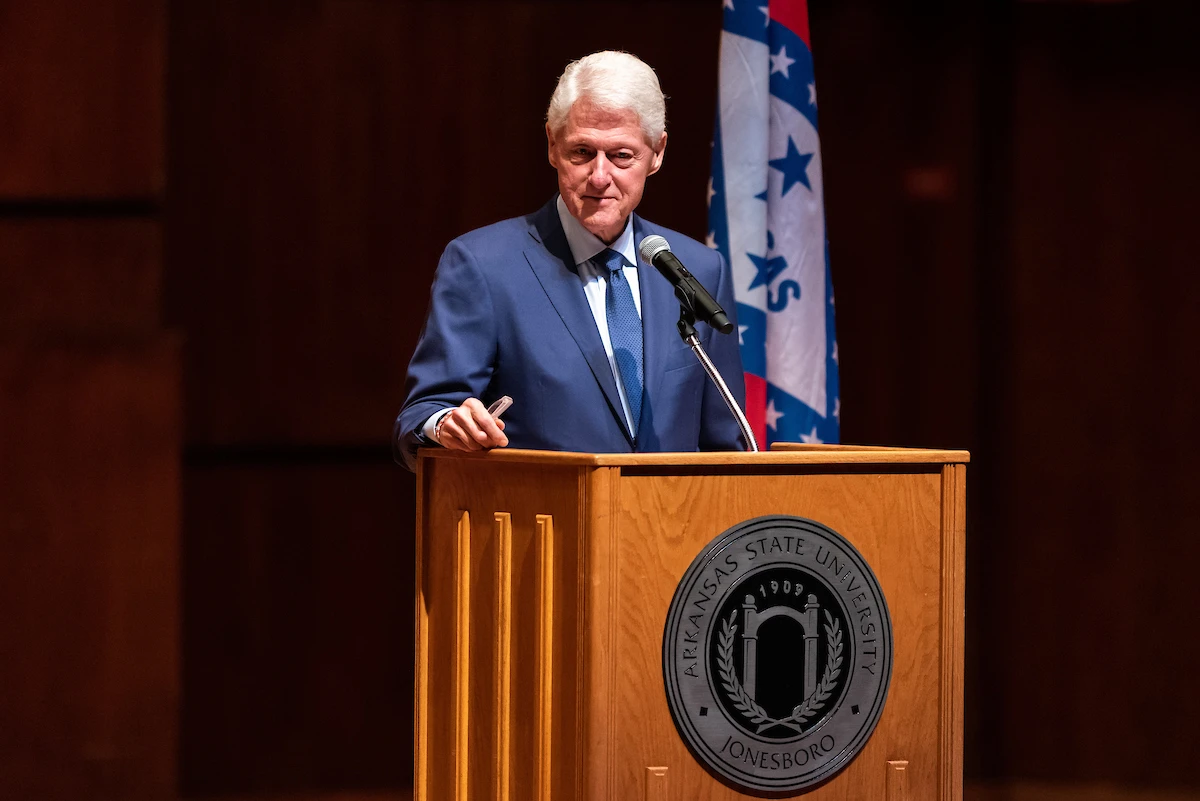 Former President Clinton Speaks to Packed Riceland Hall