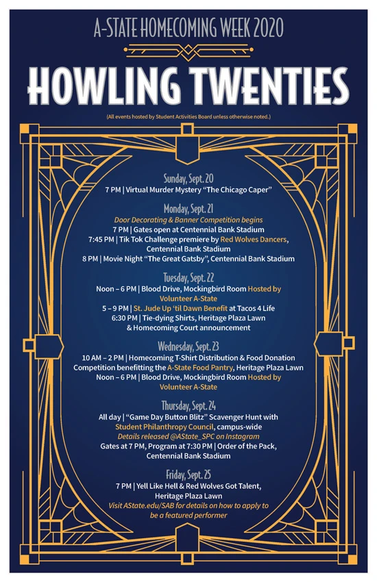 Homecoming Week 2020 Theme is 'Howling Twenties'