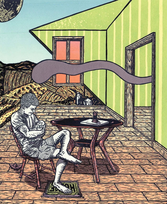 2021, relief and silkscreen, by Dustin Brinkman