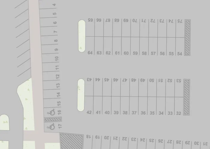 map featuring numbered parking lot spaces