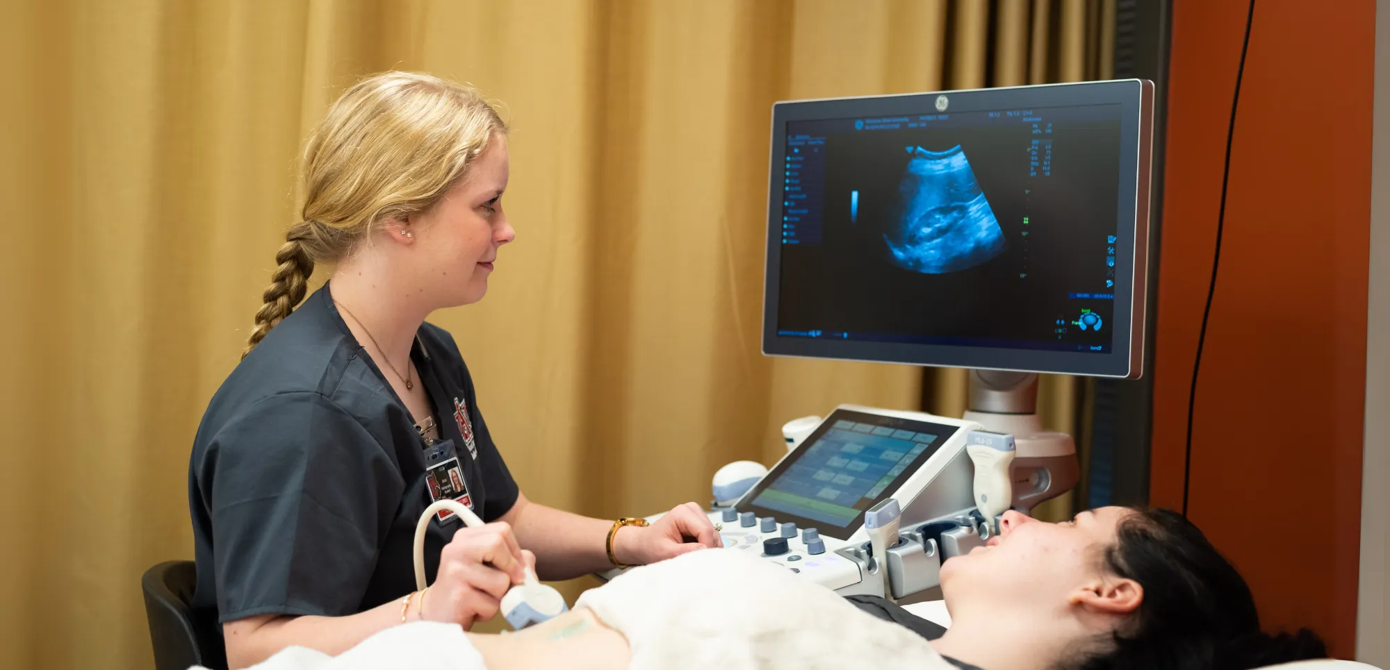 Radiologic Sciences professor explaining a sonograph to a student.
