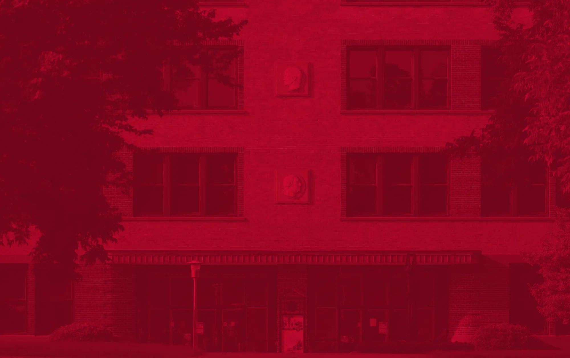 Arkansas State University Business Building with red overlay