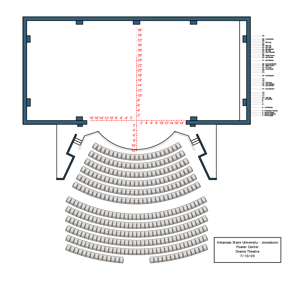 A chart of the Drama Theatre stage and seating.